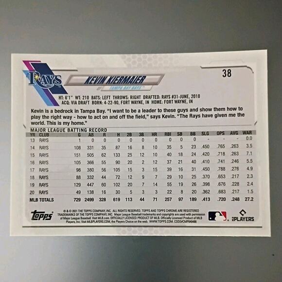 2021 Topps Chrome Ben Baller Edition - Kevin Kiermaier #38 - Picture 4 of 4